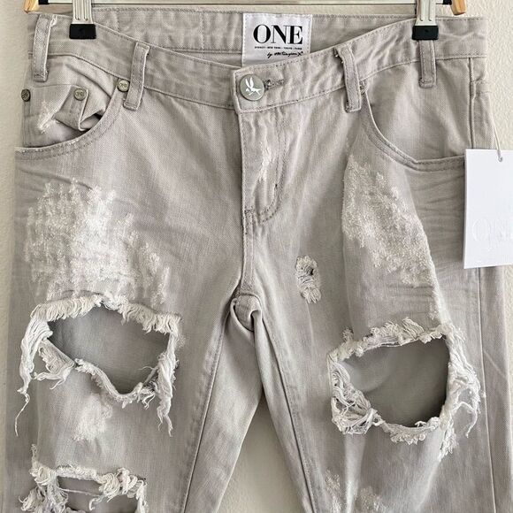 NWT One Teaspoon Trashed Free Birds Grey Skinny Distressed Low Rise Denim Siz 26 - Picture 3 of 14
